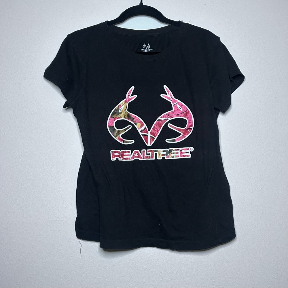 Realtree Black Tee with Pink Camo Logo